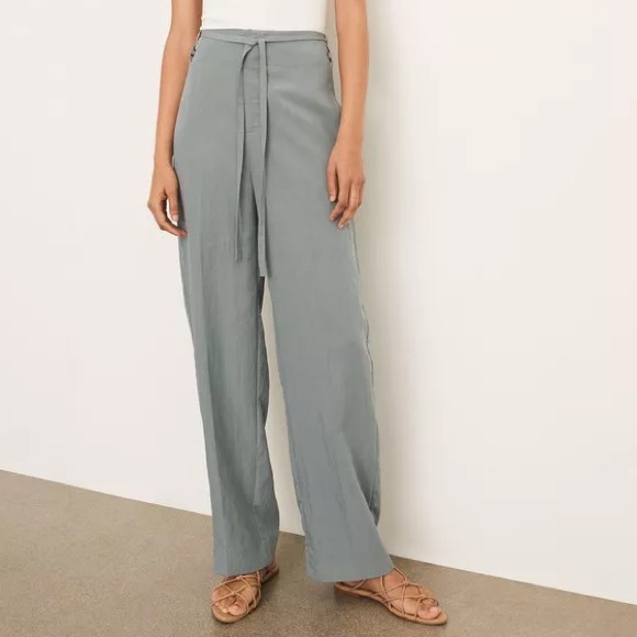 Vince Tie Waist Straight leg Trousers In Aqua Stone - Picture 14 of 16